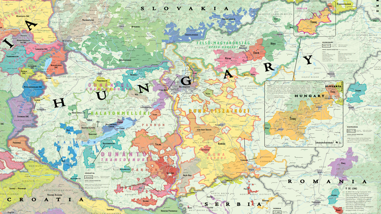 Kaart van de Hongaarse wijngebieden
